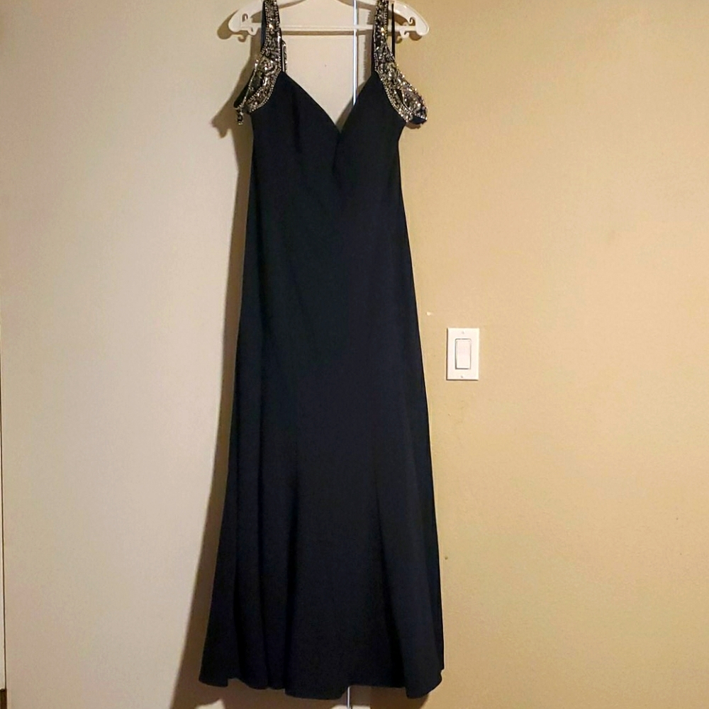 Dark blue cold shoulder gown dress